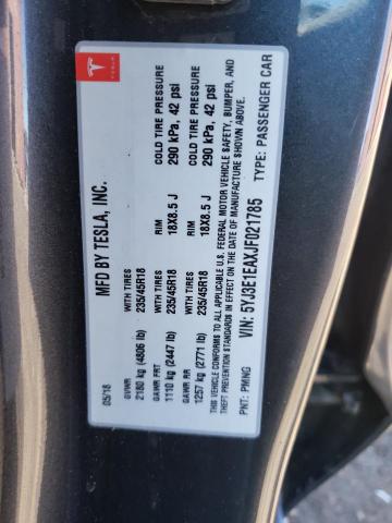 Photo 10 from auction – 2018 TESLA MODEL 3 with VIN 5YJ3E1EAXJF021785