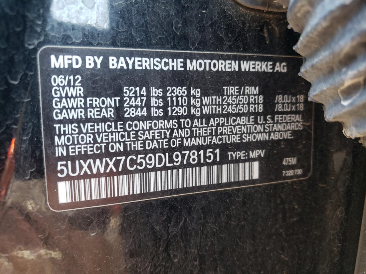 Photo 10 from auction – 2013 BMW X3 XDRIVE3 with VIN 5UXWX7C59DL978151