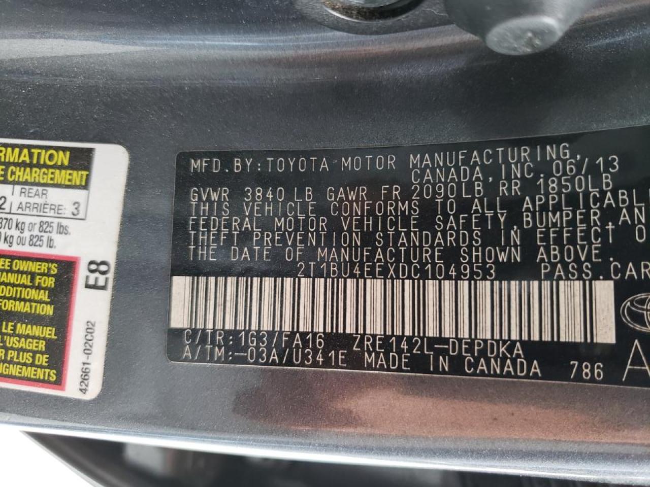 Photo 10 from auction – 2013 TOYOTA COROLLA BA with VIN 2T1BU4EEXDC104953