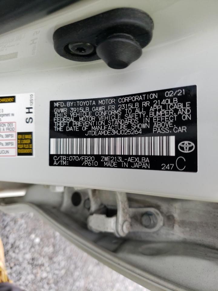 Photo 10 from auction – 2021 TOYOTA COROLLA LE with VIN JTDEAMDE3MJ025264
