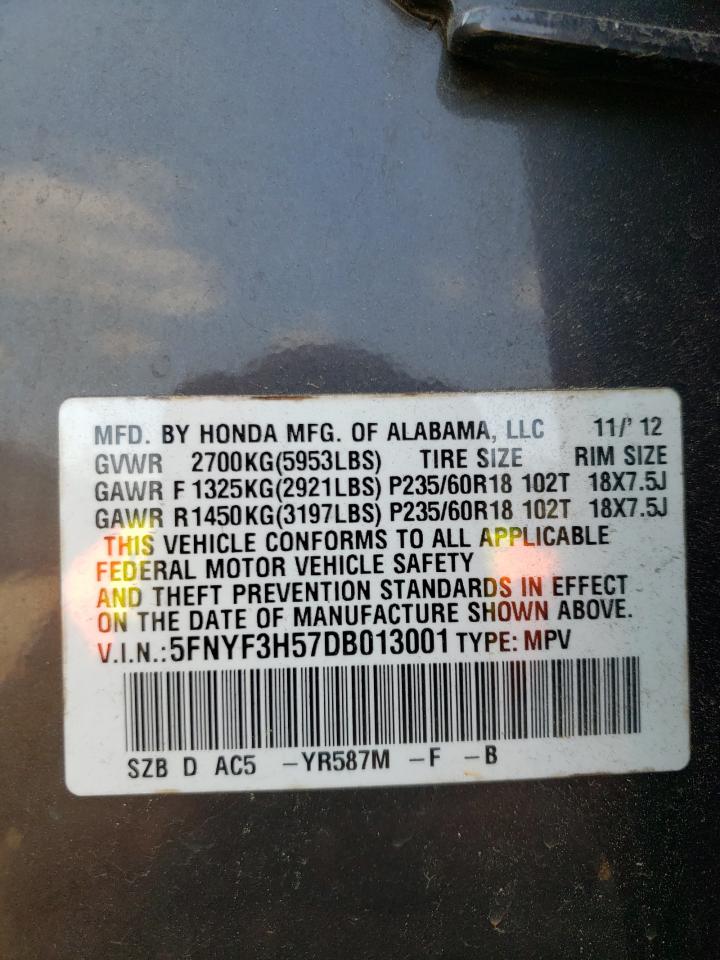 Photo 10 from auction – 2013 HONDA PILOT EXL with VIN 5FNYF3H57DB013001