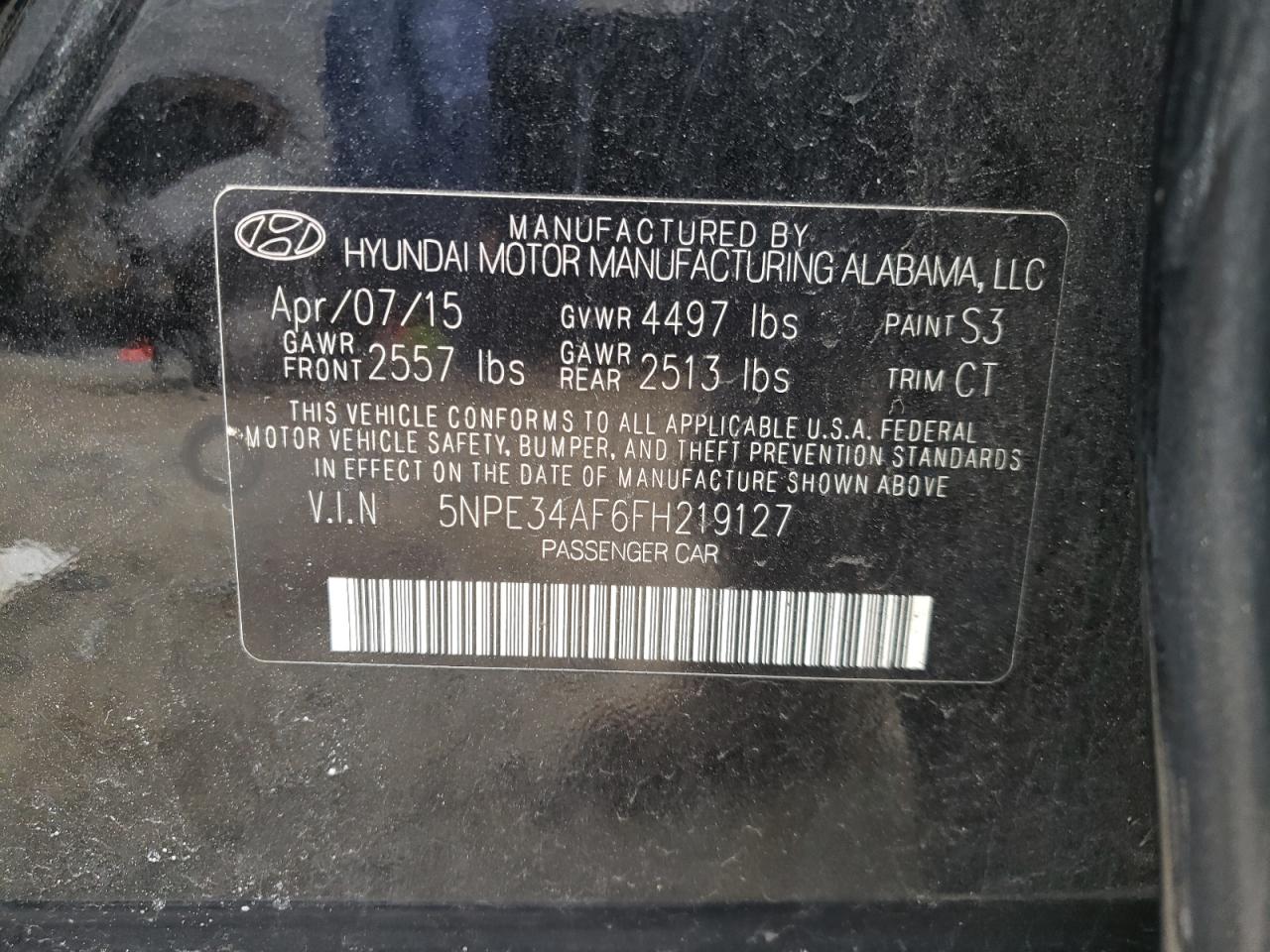 Photo 10 from auction – 2015 HYUNDAI SONATA SPO with VIN 5NPE34AF6FH219127