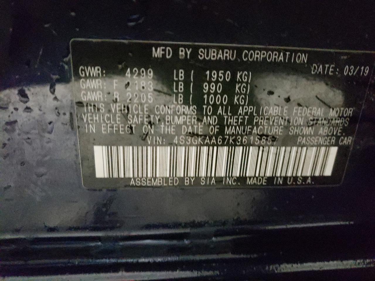 Photo 10 from auction – 2019 SUBARU IMPREZA with VIN 4S3GKAA67K3615857