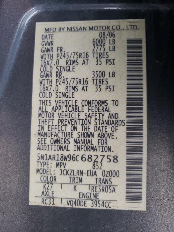 Photo 10 from auction – 2006 NISSAN PATHFINDER with VIN 5N1AR18W96C682758