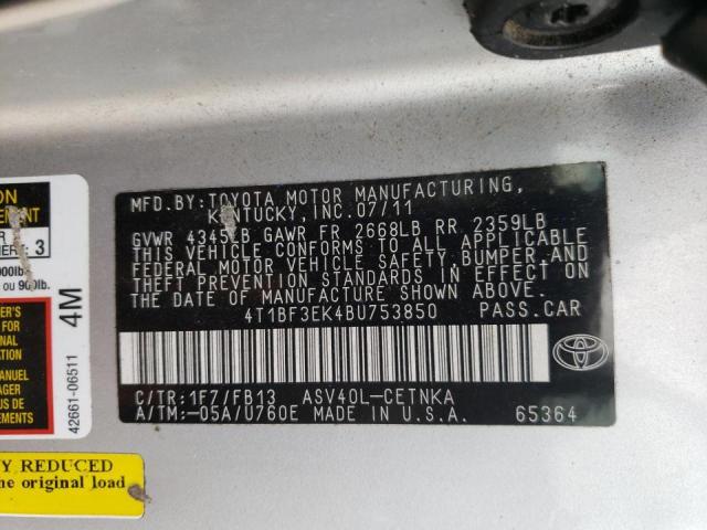 Photo 10 from auction – 2011 TOYOTA CAMRY BASE with VIN 4T1BF3EK4BU753850