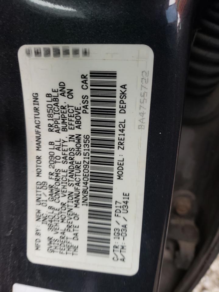 Photo 10 from auction – 2009 TOYOTA COROLLA BA with VIN 1NXBU40E09Z151356