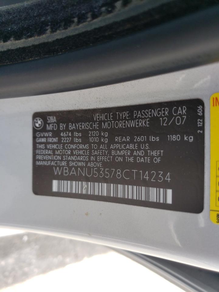 Photo 10 from auction – 2008 BMW 528 I with VIN WBANU53578CT14234