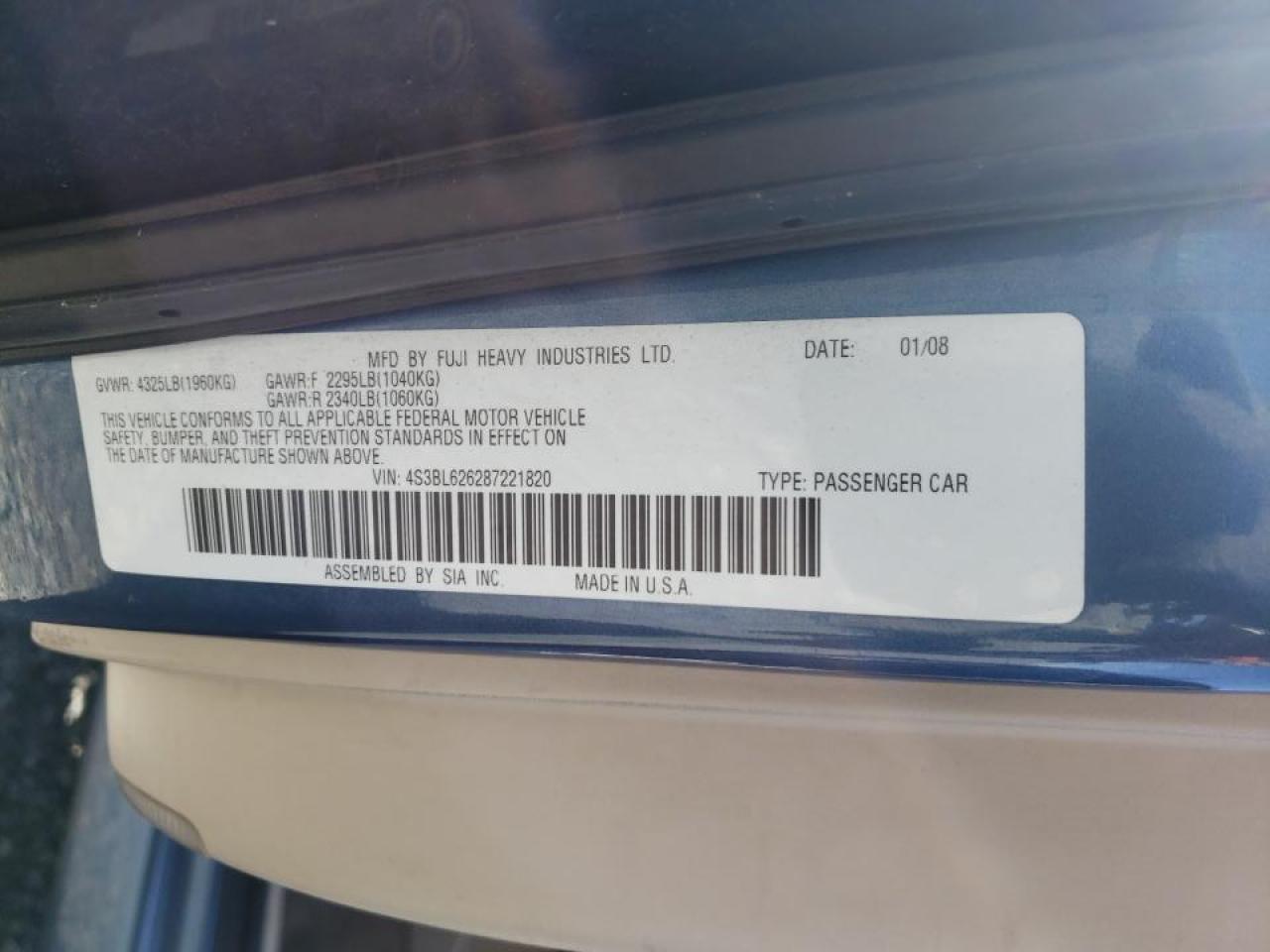Zdjęcie 10 z aukcji – 2008 SUBARU LEGACY 2.5 z VIN 4S3BL626287221820