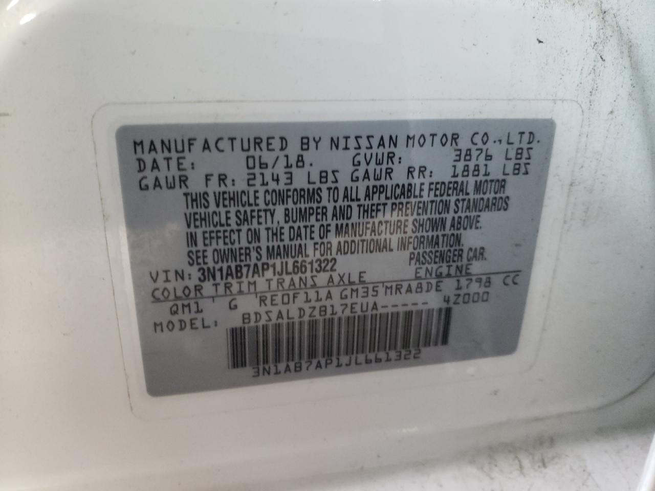 Photo 10 from auction – 2018 NISSAN SENTRA S with VIN 3N1AB7AP1JL661322