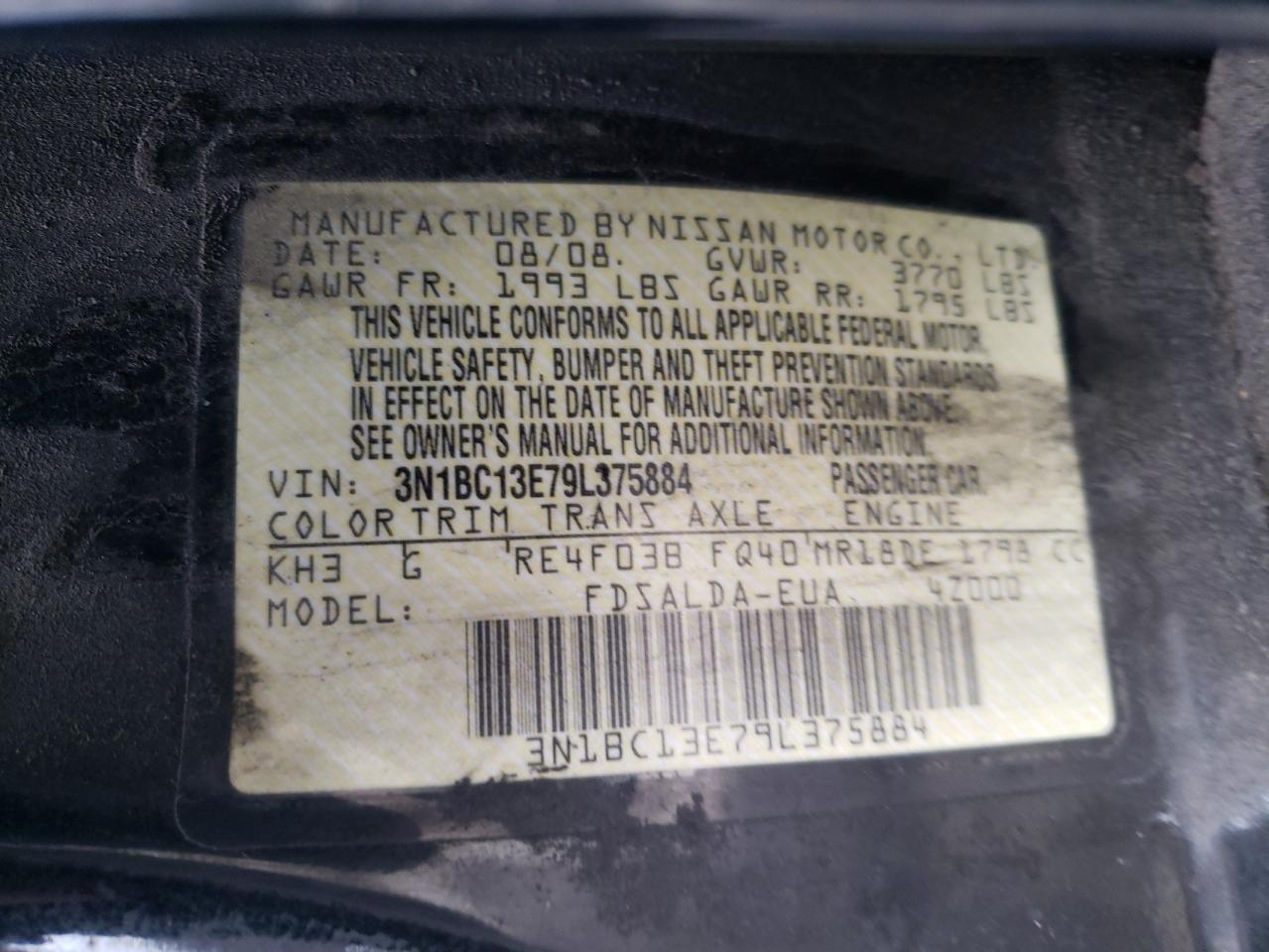 Photo 10 from auction – 2009 NISSAN VERSA with VIN 3N1BC13E79L375884