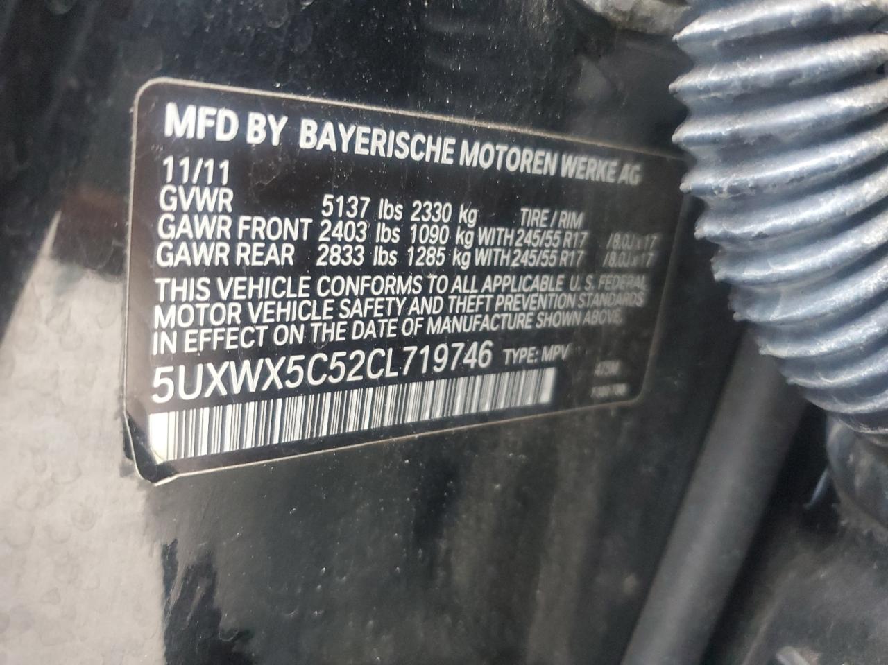 Photo 10 from auction – 2012 BMW X3 XDRIVE2 with VIN 5UXWX5C52CL719746