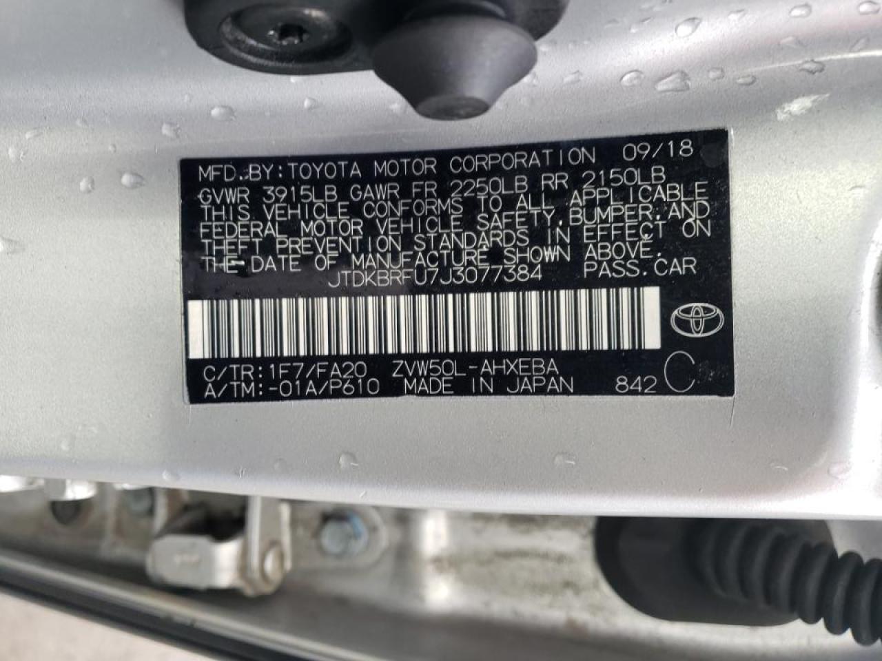 Photo 10 from auction – 2018 TOYOTA PRIUS with VIN JTDKBRFU7J3077384