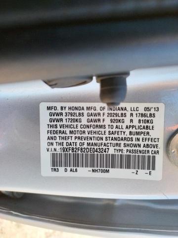 Photo 10 from auction – 2013 HONDA CIVIC EX with VIN 19XFB2F82DE043247