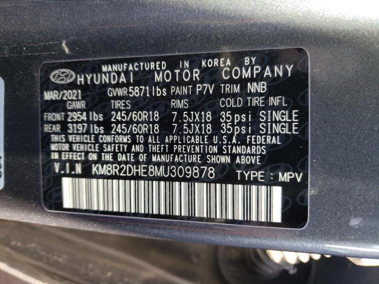Photo 10 from auction – 2021 HYUNDAI PALISADE S with VIN KM8R2DHE8MU309878