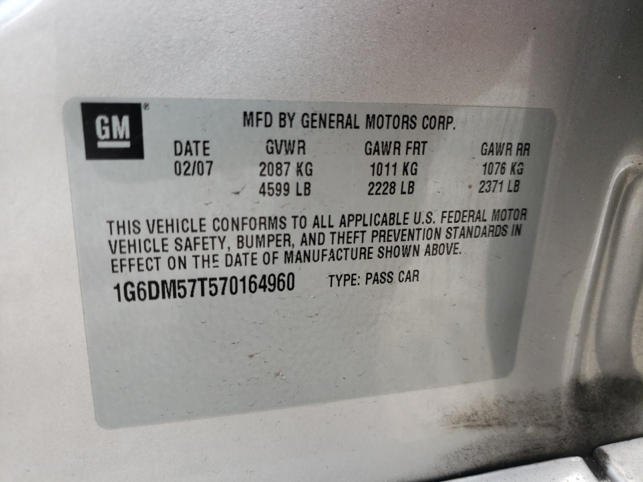 Photo 10 from auction – 2007 CADILLAC CTS with VIN 1G6DM57T570164960