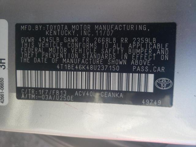 Photo 10 from auction – 2008 TOYOTA CAMRY CE with VIN 4T1BE46K48U237150