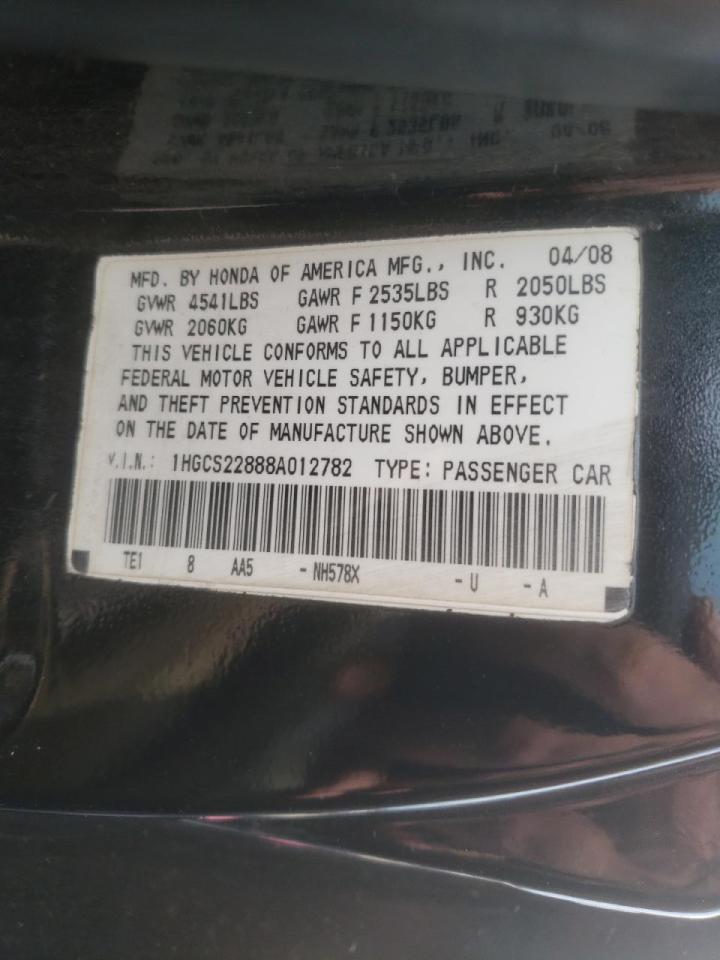 Photo 10 from auction – 2008 HONDA ACCORD EXL with VIN 1HGCS22888A012782