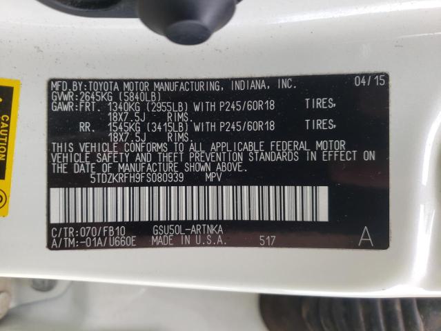 Photo 10 from auction – 2015 TOYOTA HIGHLANDER with VIN 5TDZKRFH9FS080939