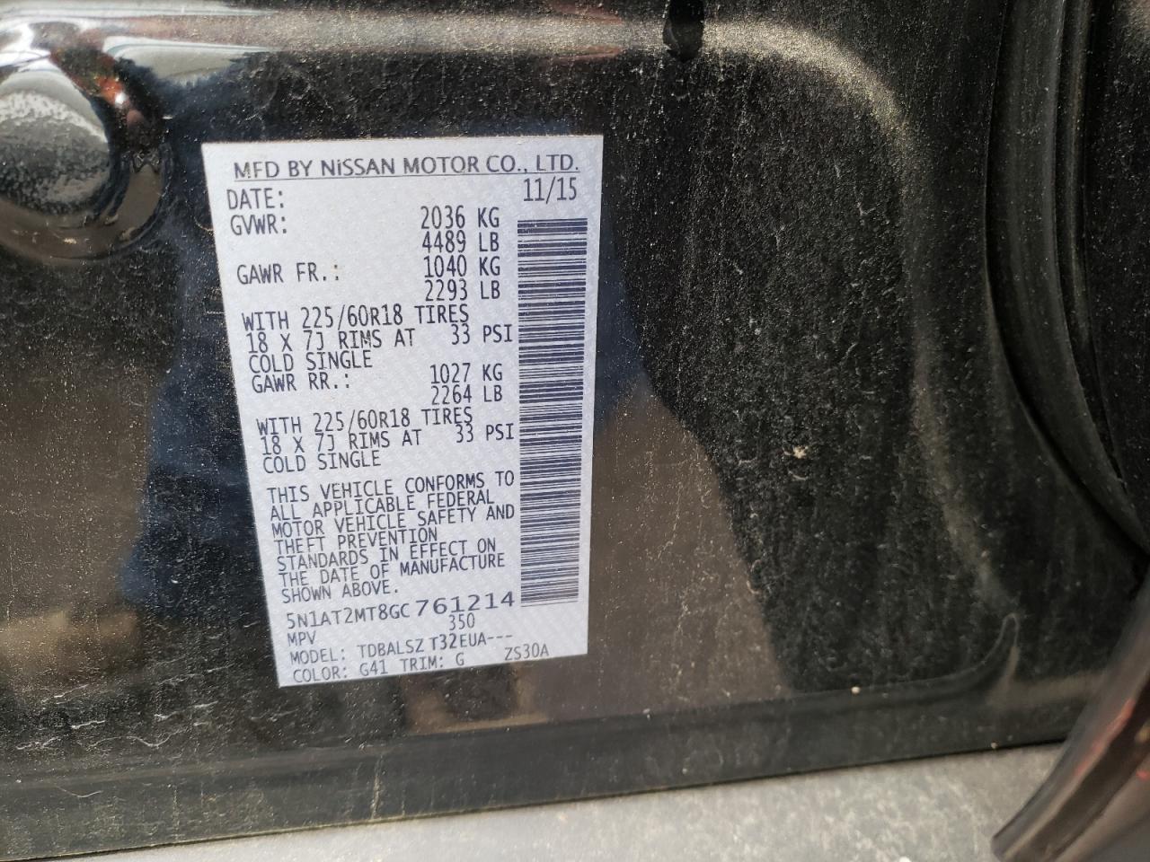 Photo 10 from auction – 2016 NISSAN ROGUE S with VIN 5N1AT2MT8GC761214