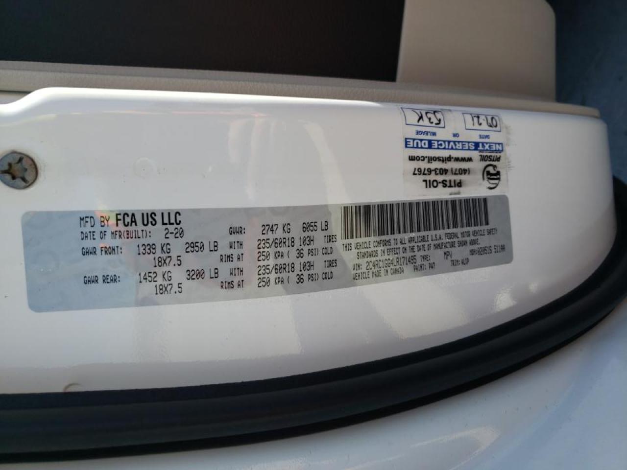 Photo 10 from auction – 2020 CHRYSLER PACIFICA L with VIN 2C4RC1GG4LR171495