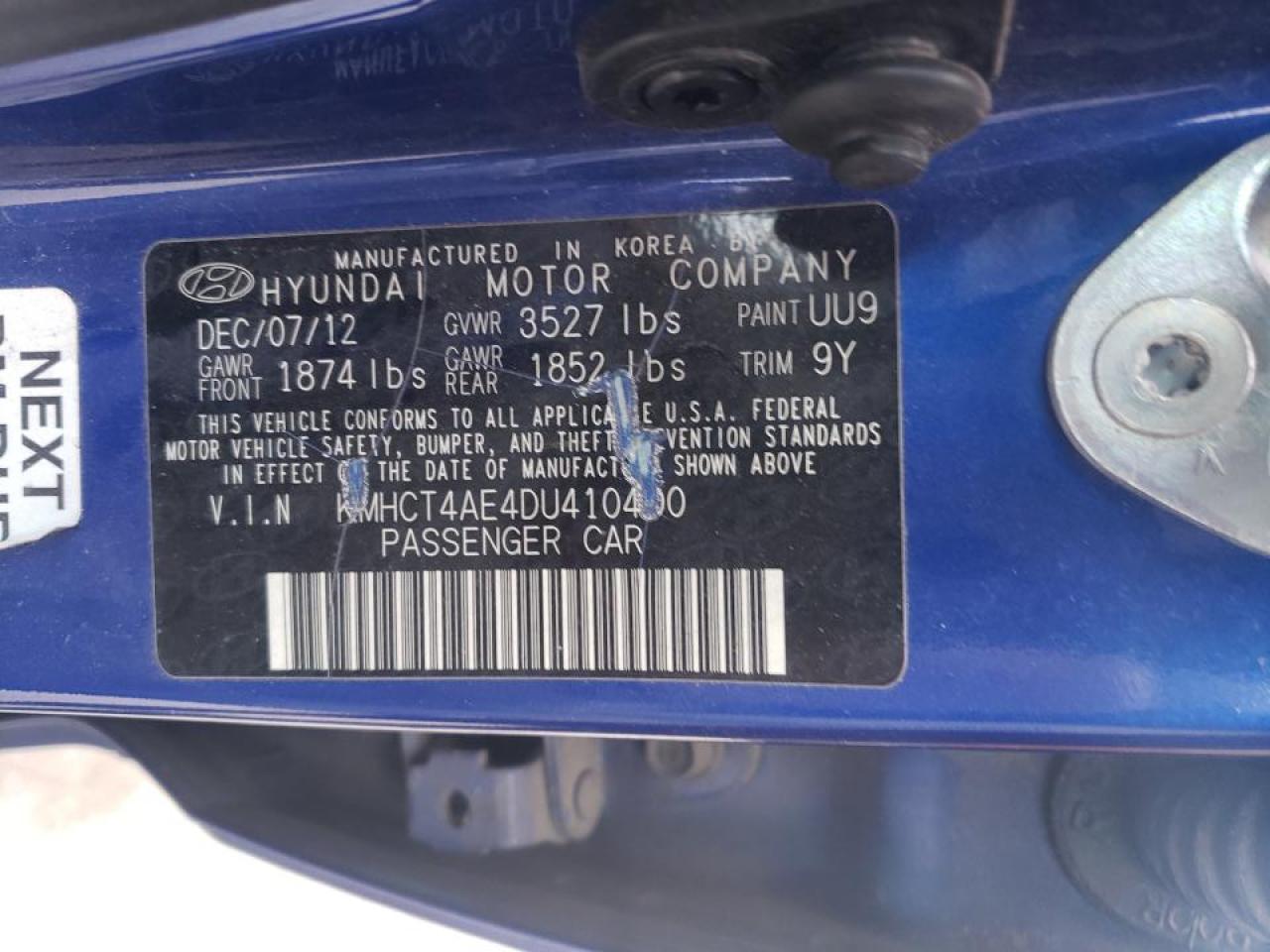 Photo 10 from auction – 2013 HYUNDAI ACCENT GLS with VIN KMHCT4AE4DU410400