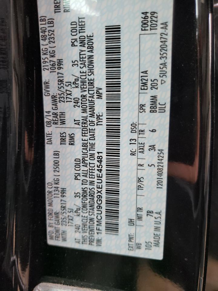 Photo 10 from auction – 2014 FORD ESCAPE SE with VIN 1FMCU9G9XEUE45481