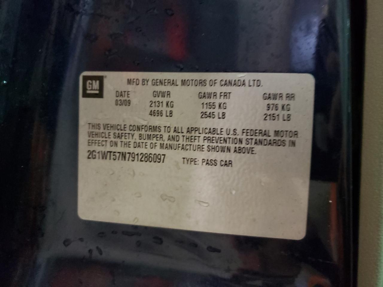 Photo 10 from auction – 2009 CHEVROLET IMPALA 1LT with VIN 2G1WT57N791286097