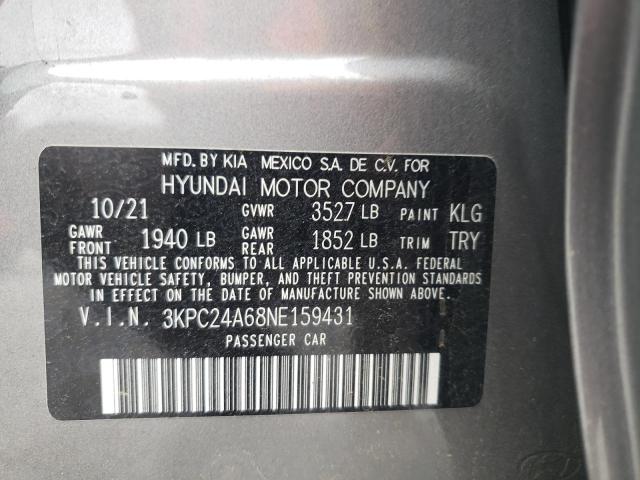 Photo 10 from auction – 2022 HYUNDAI ACCENT SE with VIN 3KPC24A68NE159431