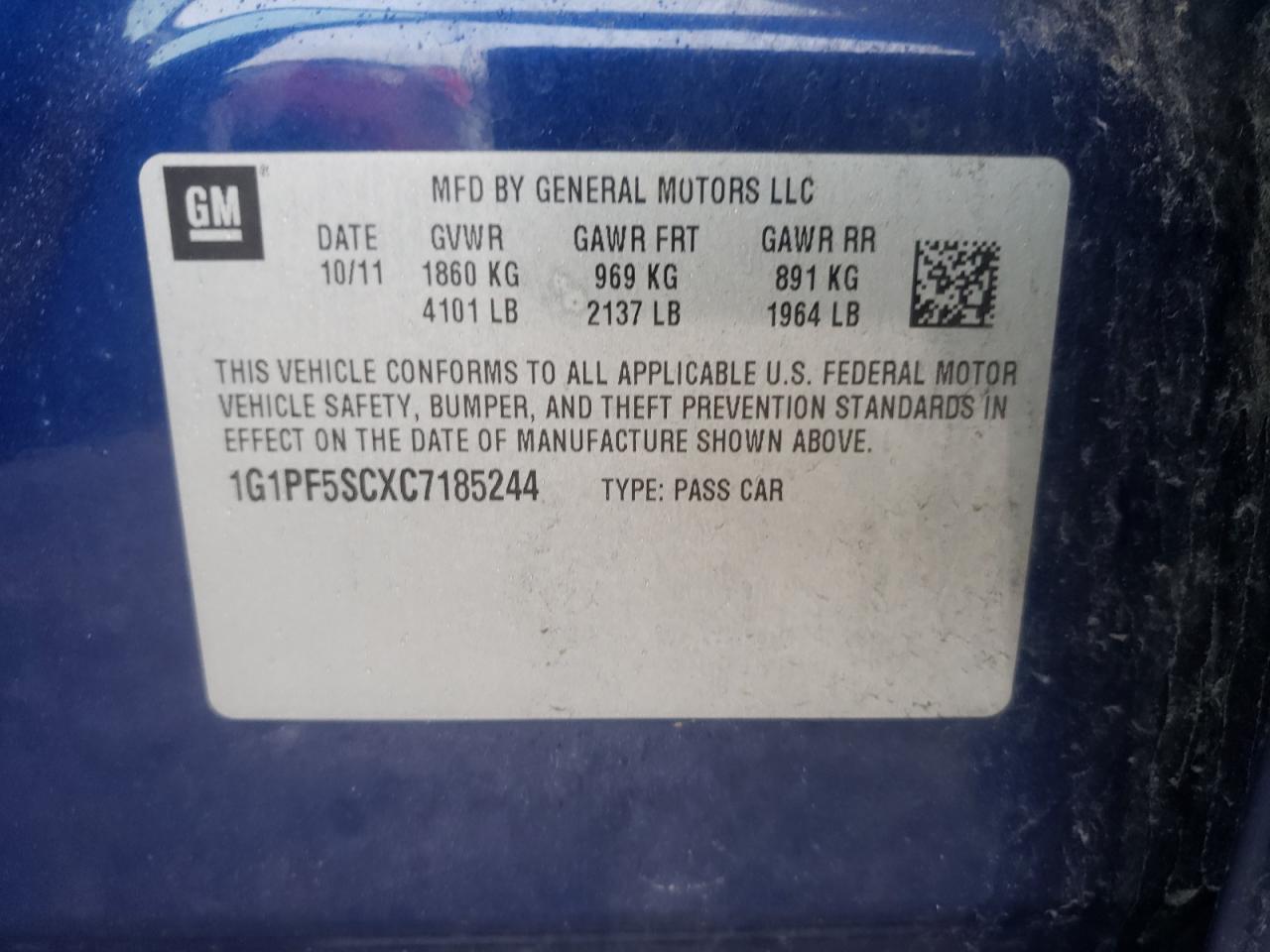 Photo 10 from auction – 2012 CHEVROLET CRUZE LT with VIN 1G1PF5SCXC7185244