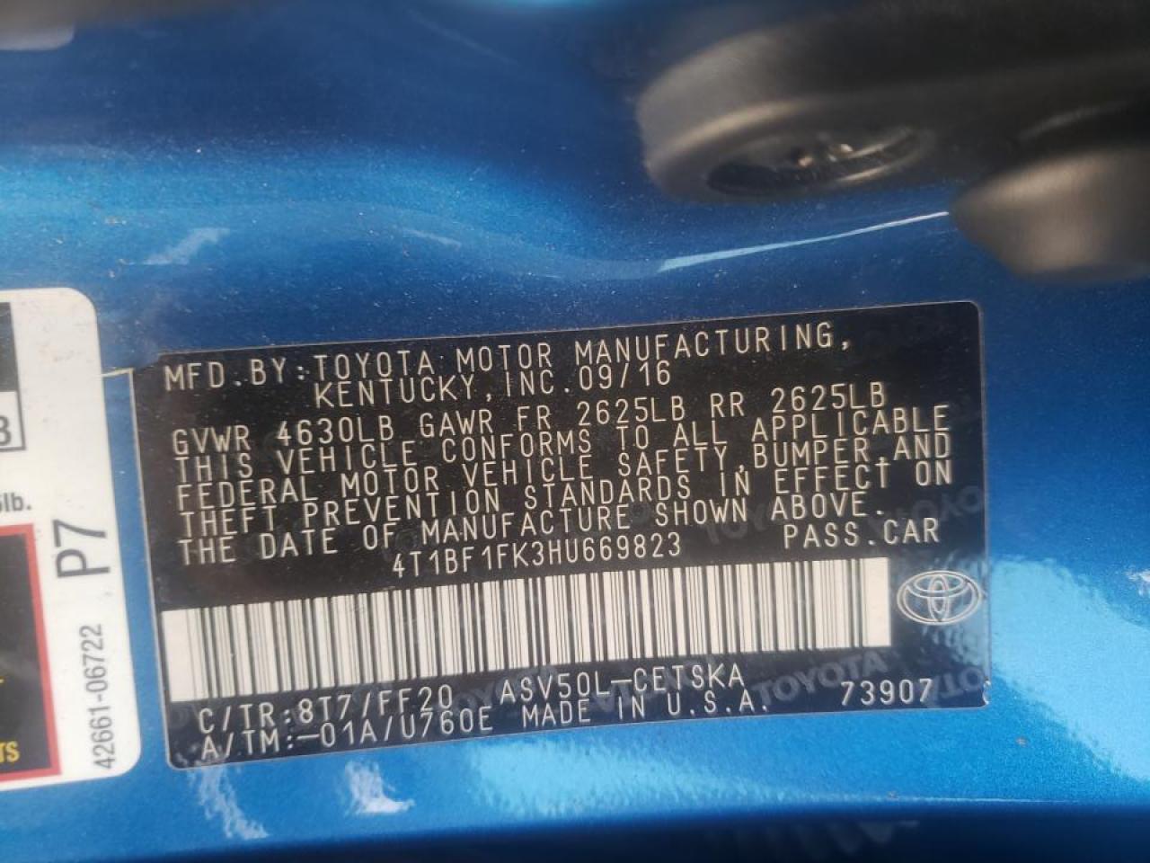 Photo 10 from auction – 2017 TOYOTA CAMRY LE with VIN 4T1BF1FK3HU669823