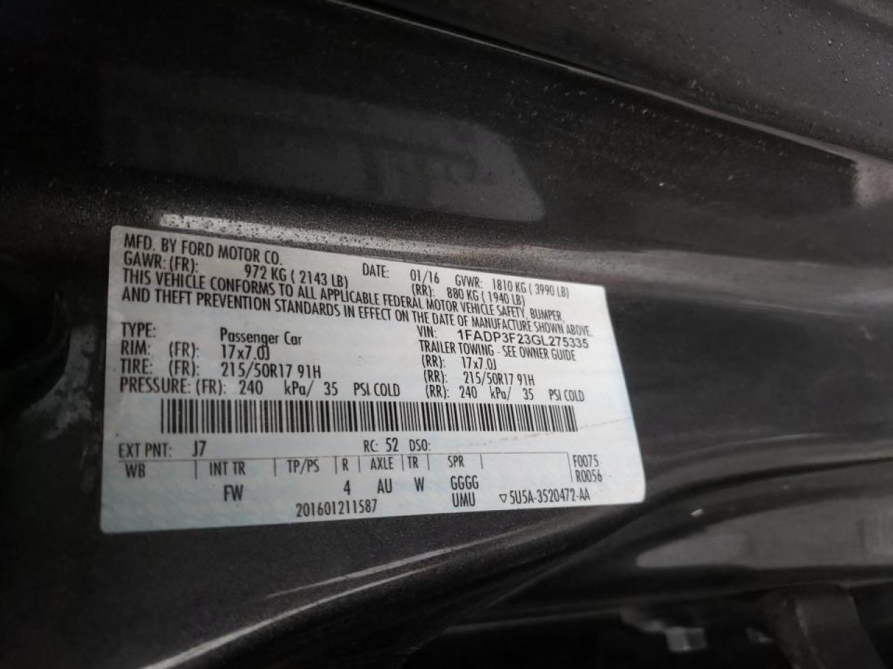 Photo 10 from auction – 2016 FORD FOCUS SE with VIN 1FADP3F23GL275335