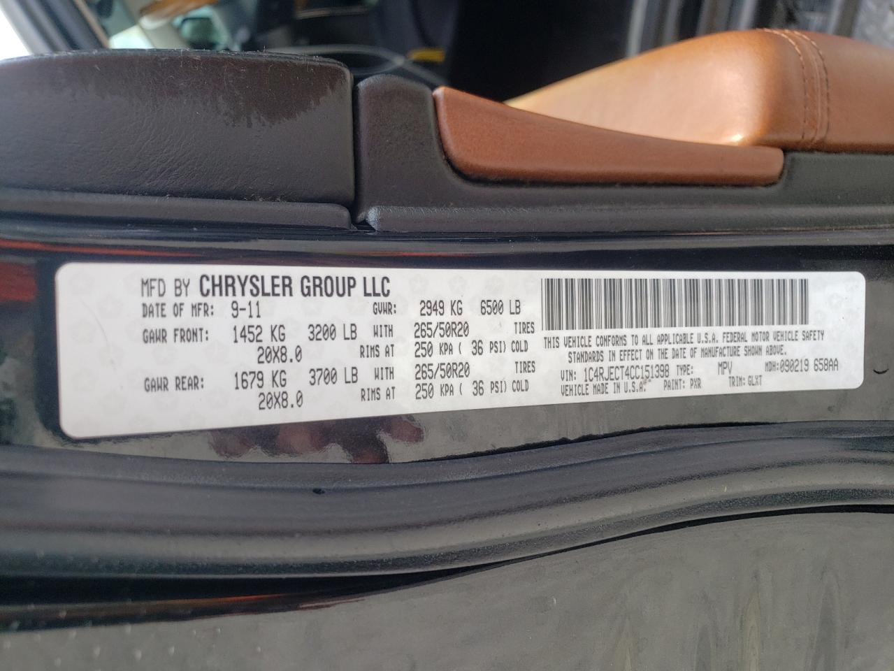 Photo 10 from auction – 2012 JEEP GRAND CHER with VIN 1C4RJECT4CC151398