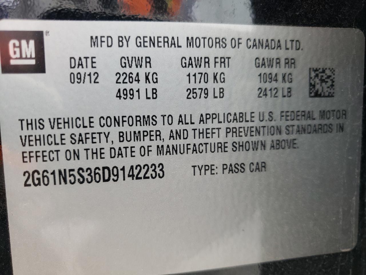 Photo 10 from auction – 2013 CADILLAC XTS with VIN 2G61N5S36D9142233