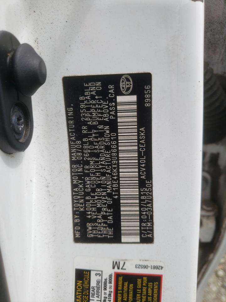 Photo 10 from auction – 2009 TOYOTA CAMRY BASE with VIN 4T1BE46KX9U866610