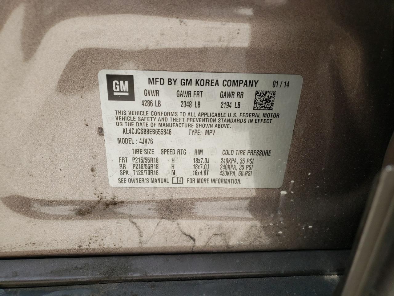 Photo 10 from auction – 2014 BUICK ENCORE with VIN KL4CJCSB8EB655846