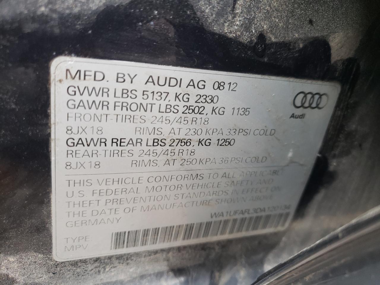 Photo 10 from auction – 2013 AUDI A4 ALLROAD with VIN WA1UFAFL3DA120134