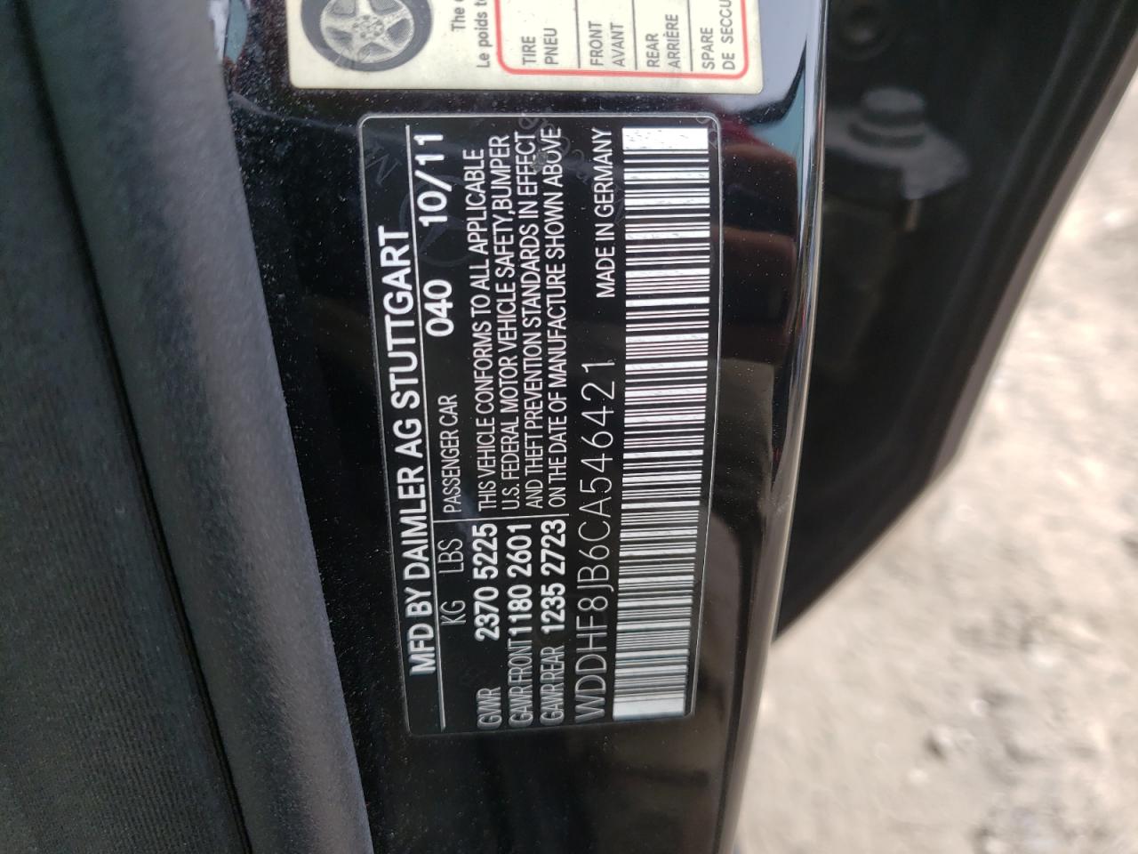 Photo 10 from auction – 2012 MERCEDES-BENZ E 350 4MAT with VIN WDDHF8JB6CA546421