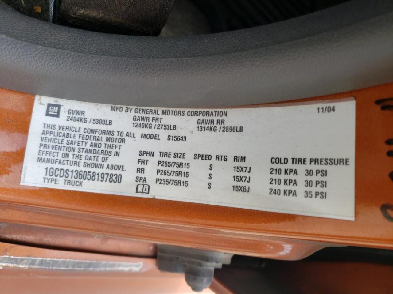 Photo 10 from auction – 2005 CHEVROLET COLORADO with VIN 1GCDS136058197830