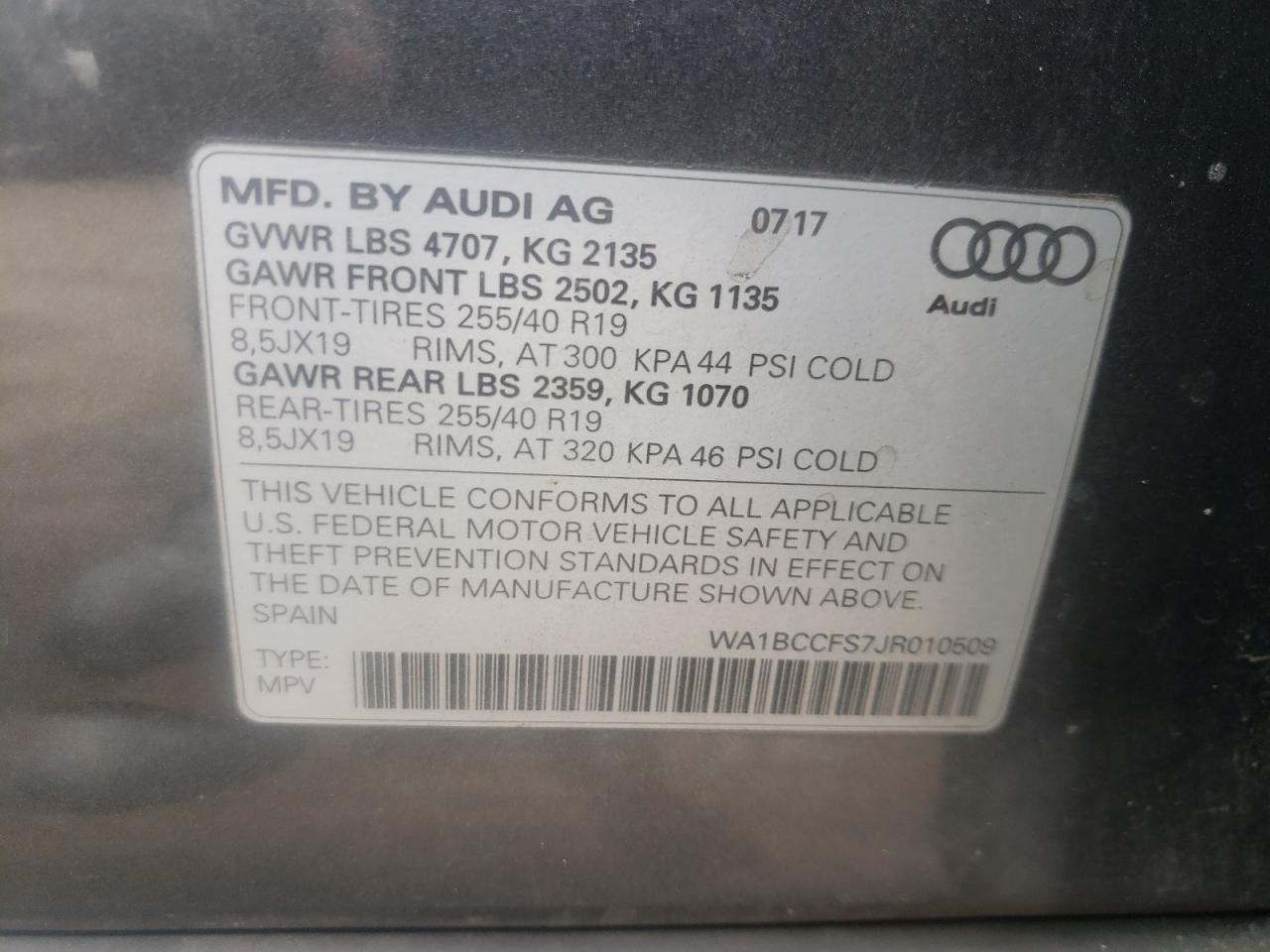 Photo 10 from auction – 2018 AUDI Q3 PREMIUM with VIN WA1BCCFS7JR010509