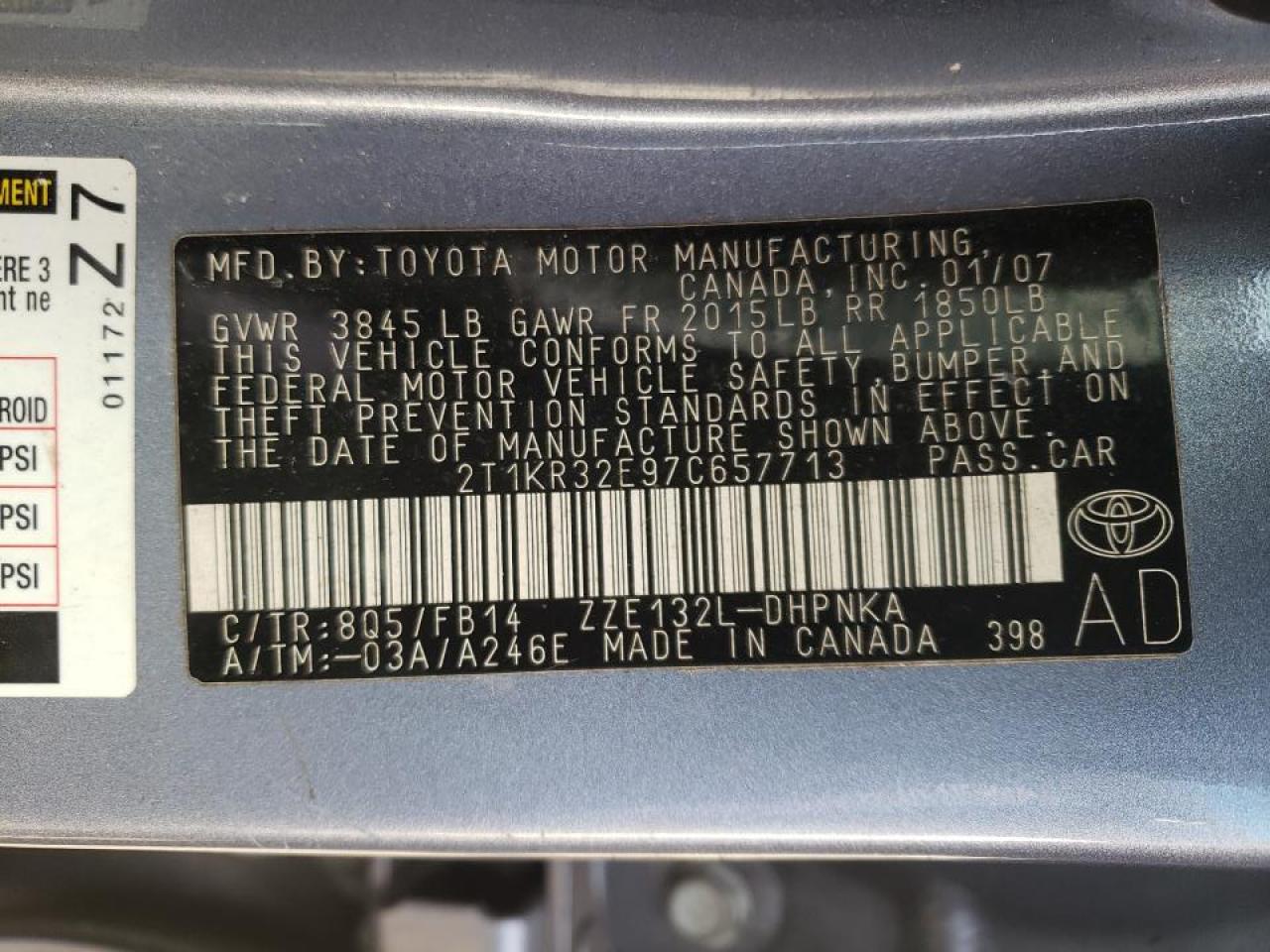 Photo 10 from auction – 2007 TOYOTA COROLLA MA with VIN 2T1KR32E97C657713
