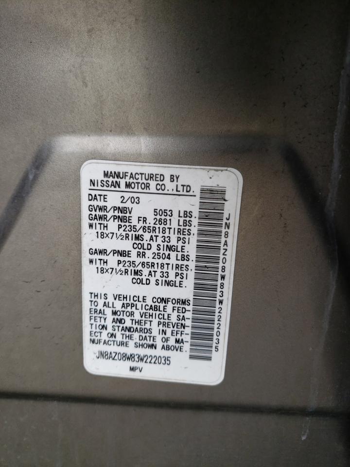 Photo 10 from auction – 2003 NISSAN MURANO with VIN JN8AZ08W83W222035