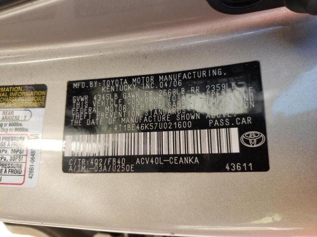 Photo 10 from auction – 2007 TOYOTA CAMRY CE with VIN 4T1BE46K57U021600