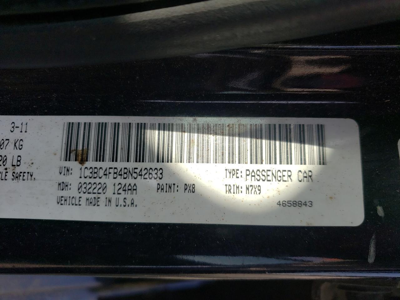 Photo 10 from auction – 2011 CHRYSLER 200 LX with VIN 1C3BC4FB4BN542633