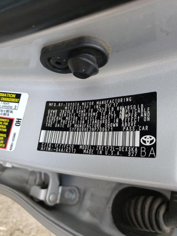 Photo 10 from auction – 2017 TOYOTA COROLLA L with VIN 5YFBURHE2HP700671