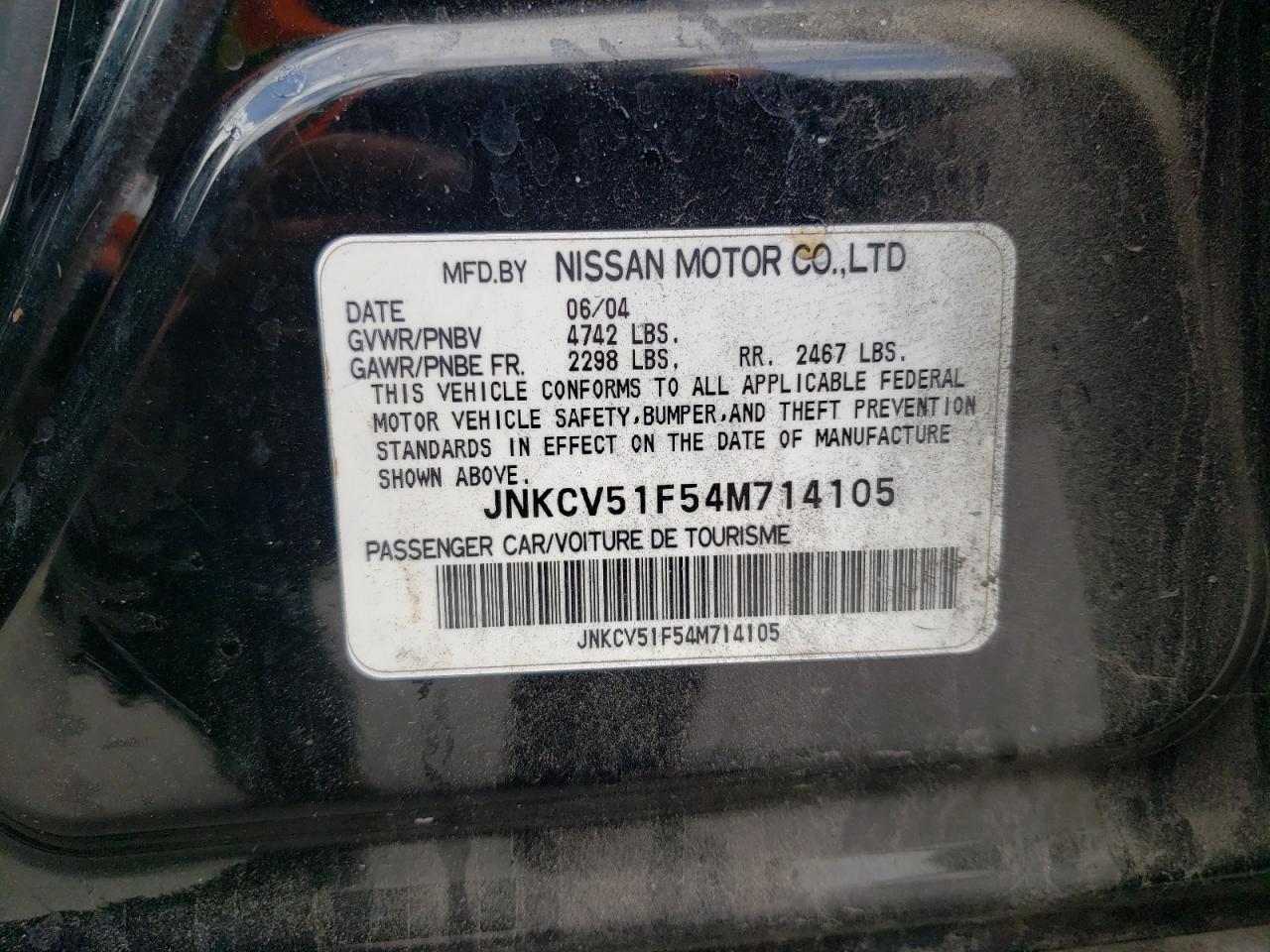 Photo 10 from auction – 2004 INFINITI G35 with VIN JNKCV51F54M714105