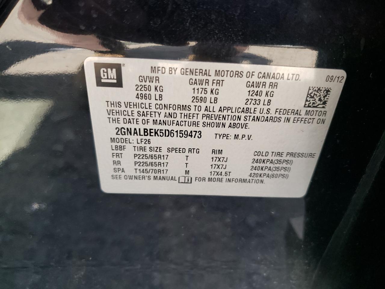 Photo 10 from auction – 2013 CHEVROLET EQUINOX LS with VIN 2GNALBEK5D6159473