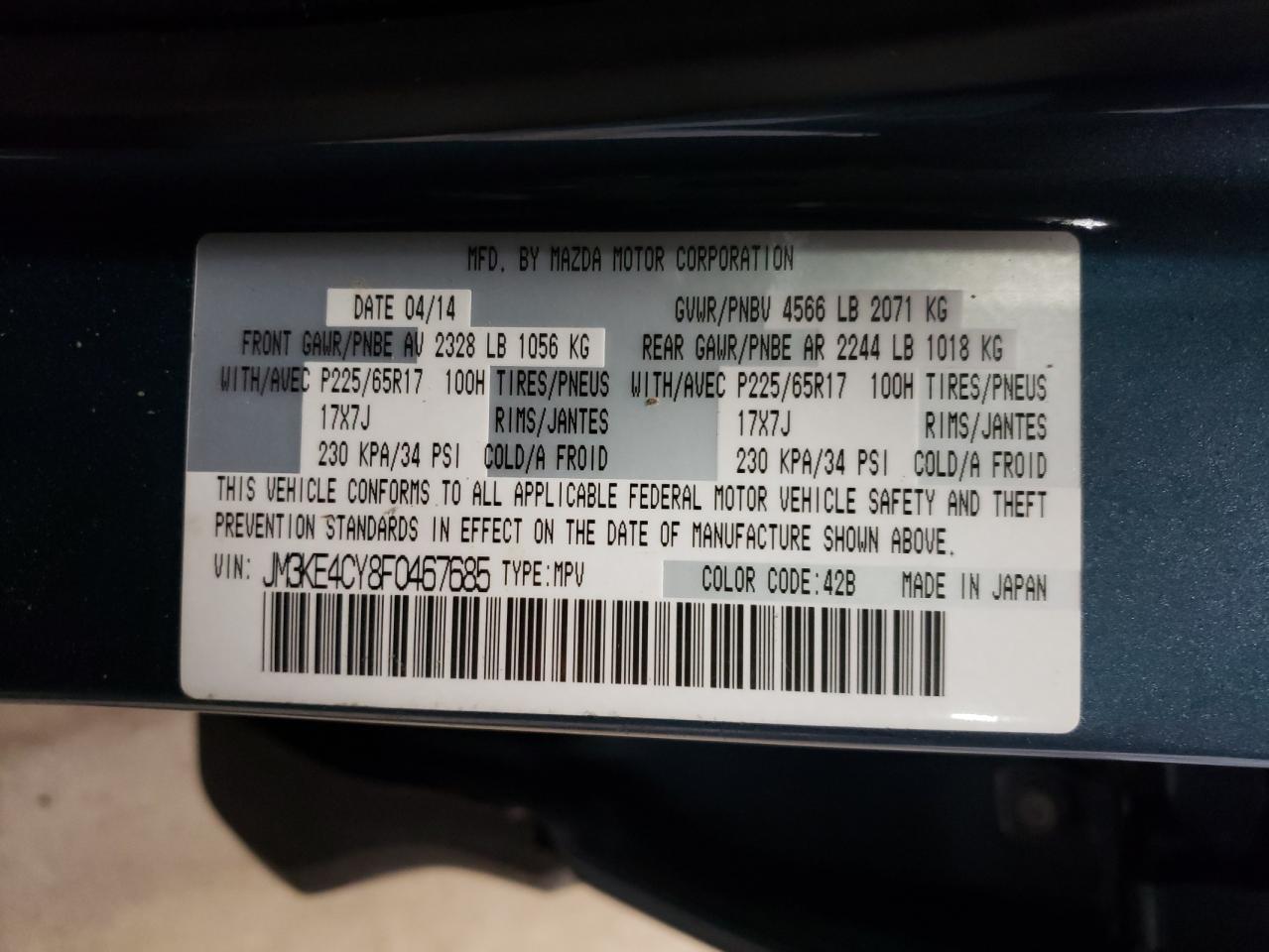 Photo 10 from auction – 2015 MAZDA CX-5 TOURI with VIN JM3KE4CY8F0467685