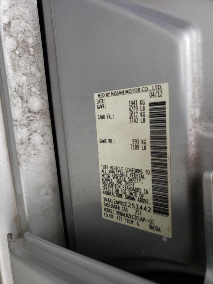Photo 10 from auction – 2012 NISSAN ALTIMA BAS with VIN 1N4AL2AP8CC251442