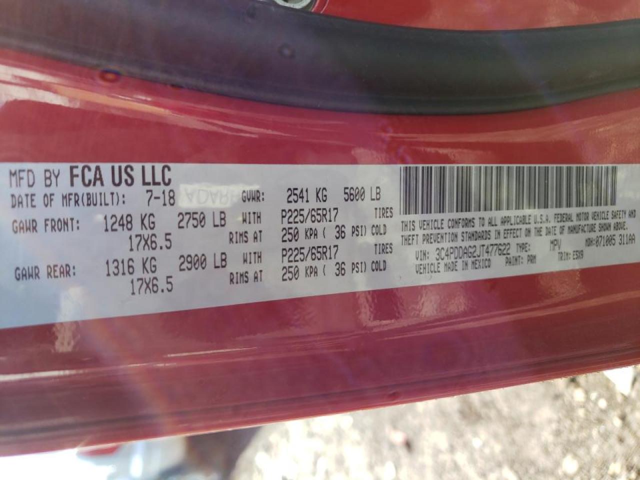 Photo 10 from auction – 2018 DODGE JOURNEY SE with VIN 3C4PDDAG2JT477622