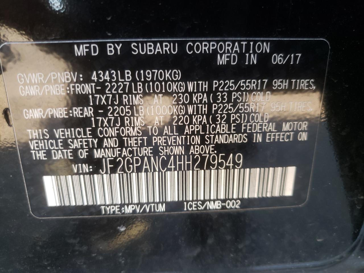 Photo 10 from auction – 2017 SUBARU CROSSTREK with VIN JF2GPANC4HH279549
